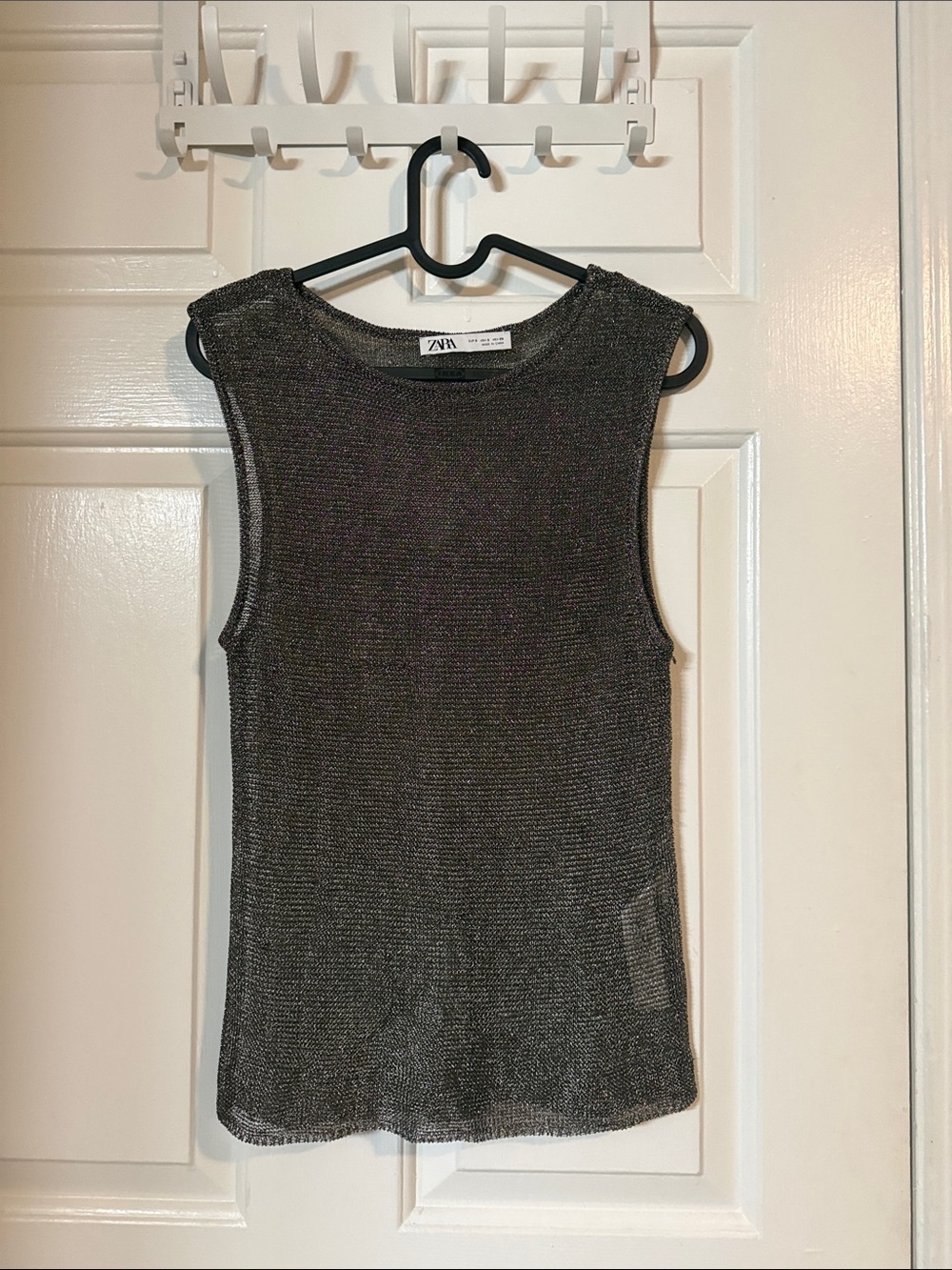 Zara Metallic Knit Tank Top - Charcoal Gray